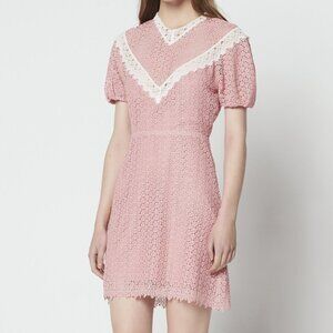 NWOT Sandro Pink Two-tone lace dress with high neck (size 36)